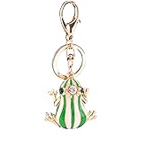 AISIBO Frog Keychain, Frog Charm Fashionable Keychain, Cute Rhinestone Green Frog Keychain Key for Women Handbag Pendant Accessories Car Key Rings(Green)