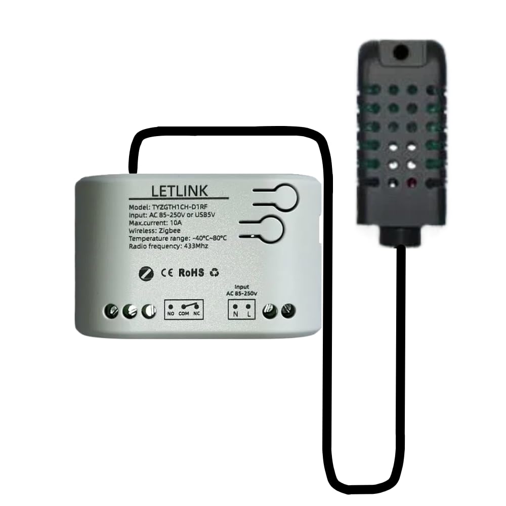 Photo 1 of 1CH Zigbee Temperature & Humidity Controller, USB 5V or AC 85-250V Extendable Probe Sensor, -20°C-80°C,Tuya App Remote, 10A Relay Switch (AC 85-250V)