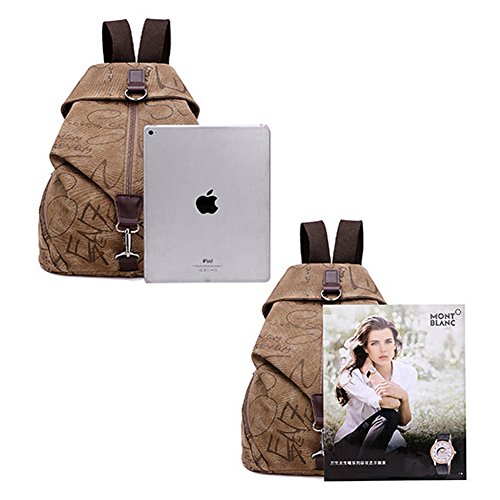 MiCoolker Canvas Backpack Sports Shoulders Bag Classic Vintage Student Satchel Bookbags Casual Travel Rucksack Shopping Daypack Brown - Thumbnail 4