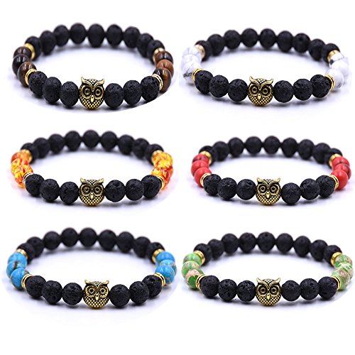 JOYA GIFTCouple Bracelets Owl Charm Beaded Bracelets Set Womens Healing Energy Lucky Stone Bracelets