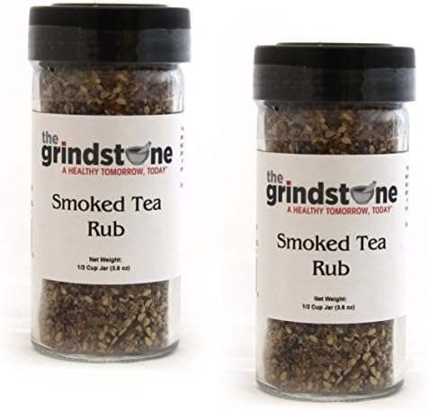 The Grindstone | SMOKED TEA RUB | Hand Blended Spices | 1/2 Cup Size | 2.50 oz. Glass Bottle with Sifter | (Pack of 2)