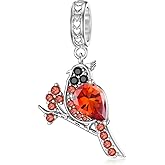 LONAGO Red Cardinal Charm Sterling Silver Cubic Zirconia Cardinal Charm Bead Jewelry Gift for Women