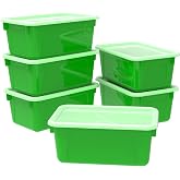 Storex Small Cubby Bins &ndash; Plastic Storage Containers for Classroom with Non-Snap Lid, 12.2 x 7.8 x 5.1 inches, Green, (62409U05C) (Pack of 5)