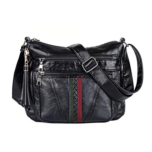 Crossbody Bags For Women Pocketbooks Soft PU Leather Purses and Handbags Multi Pocket Shoulder Bag (BLACK-5)