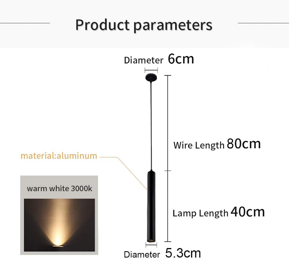 Hobaca 110v 12W Dia 5CM L40CM Tube LED Modern Pendant Lights Spot Light for Island Dining Living Room Bar Counter Shop Ceiling Kitchen Lights Hanging lamp Downlight Light fixtures - Black Warm White - - 