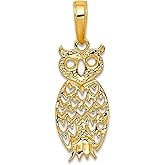 JewelryWeb 9mm 14k Solid Yellow Gold Polished Owl Pendant Necklace Pendant for Women