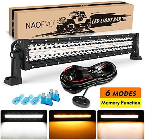 NAOEVO 22″ 160W Spot Flood LED Light Bar Amber White Off Road Lighting, 6 Modes Memory Function Driving Work Light with 10FT 3 Leads Wiring Harness for Truck Boat Tractor Jeep Pickup Golf Cart NAOEVO 22″ 160W Spot Flood LED Light Bar Amber White Off Road Lighting, 6 Modes Memory Function Driving Work Light with 10FT 3 Leads Wiring Harness for Truck Boat Tractor Jeep Pickup Golf Cart