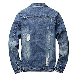 LAMKUKU Mens Denim Jacket Ripped Slim Jean Jacket