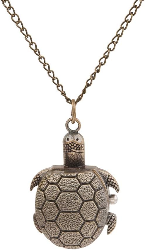 DUSENG Retro Cartoon Bronze Tortoise Pocket Clock Student Long Chain Pocket Watch