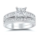 Sterling Silver Princess Cut Bridal Set Engagement Wedding Ring Set