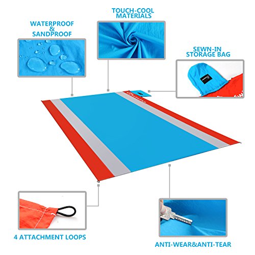 [- WolfWise 210 x 270 cm XXL Beach Picnic Blanket Extra Large Pocket Mat with Backing, Oversized Po