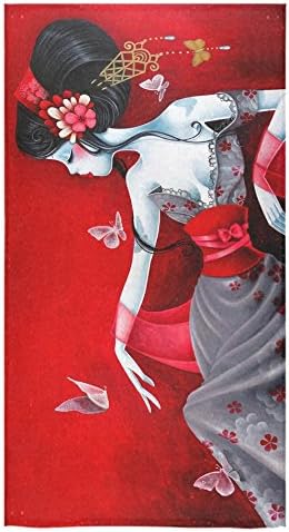Design Custom Japanese Geisha Girl Art Sale Custom Bath Towels Large Soft and Comfortable Travel Beach Bathroom Shower Washcloth Wrap for Men/Women 80% Polyester 20% Cotton, (30" x 56")