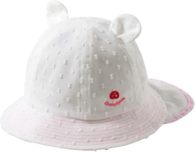 Amazon Co Jp Hb 日よけカバー付きハット ベビー 1eu4 ピンク 46cm 日本製 あご紐付き ネックカバー ネックガード 首筋ガード 首筋カバー 日除け布 くま耳 紫外線対策 Uvケア 日よけ 折りたたみ 男の子 女の子 赤ちゃん 新生児 国産 春夏 帽子 服 ファッション小物