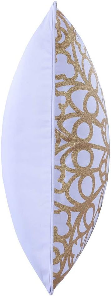 Geometric Eiffel Cushion Cover Abstract Floral Trellis Lattice Pillow Cover Shell Gold Metallic Yellow Print Poly/Cotton Twill 43x43cm Decorative Pillowcase w/ Piping for Couch Sofa Seat Bed 17X17" - Image 4