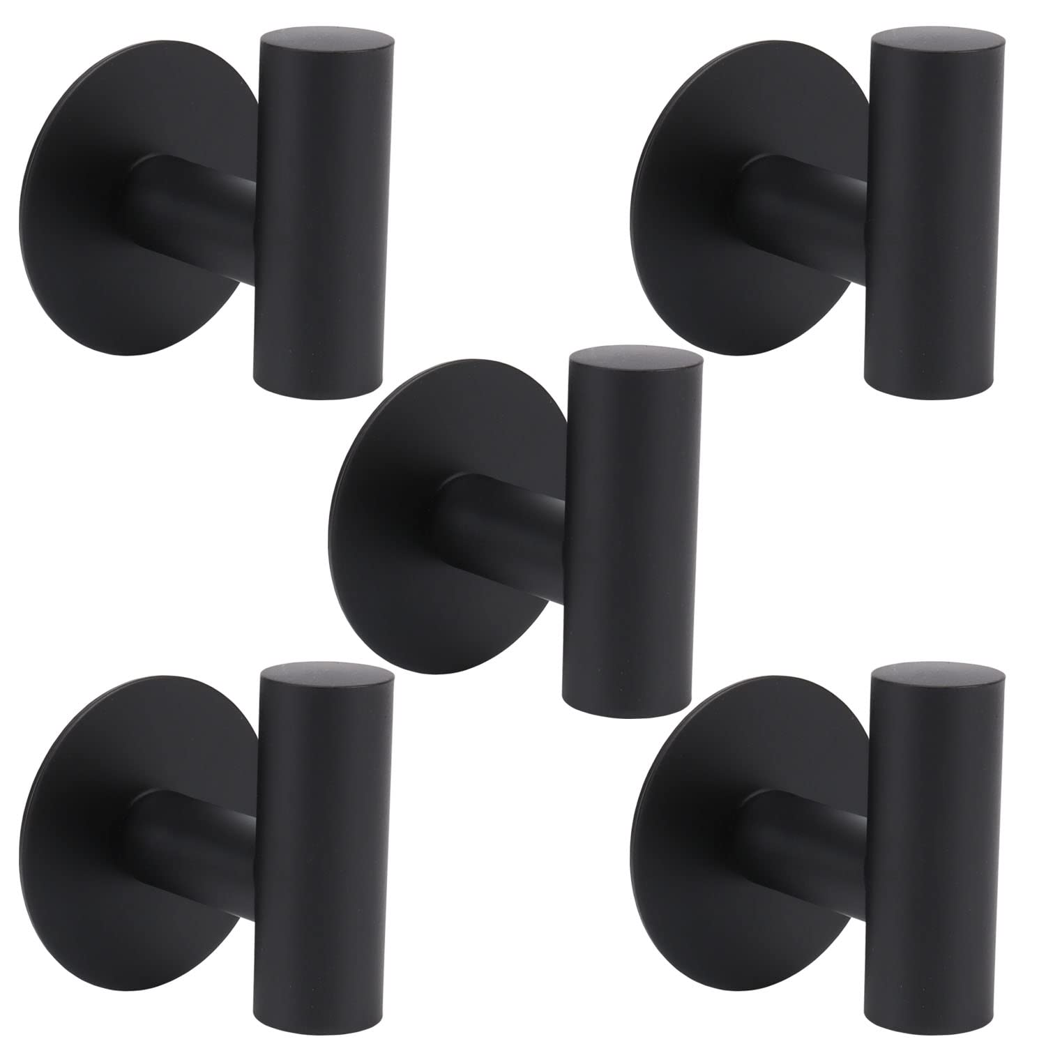 Photo 1 of TocTen Bath Towel Hook, Strong Self Adhesive Robe Hook, SUS 304 Stainless Steel Stick on Wall Coat/Clothes Hook No Drilling, Shower Wall Hook for Bathroom Kitchen Office Closet (Matte Black, 5 Pack)