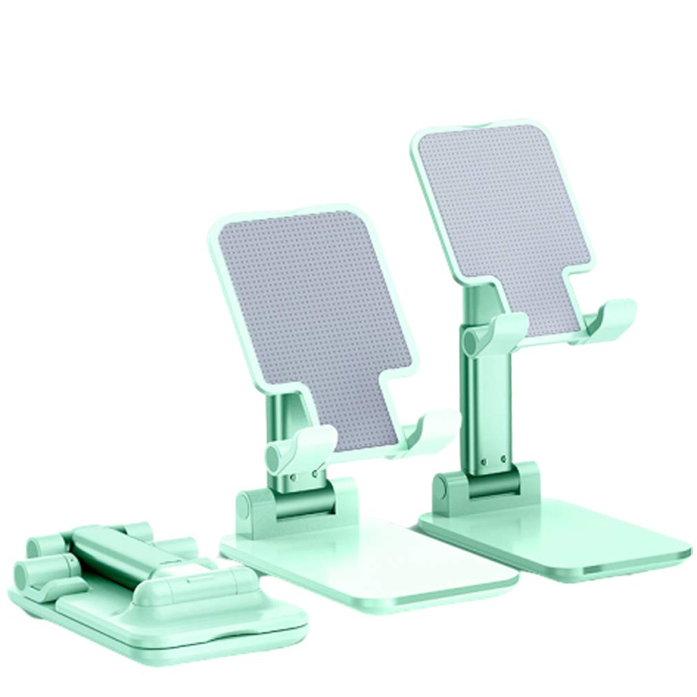 Fold Mobile Phone Stand for Desk, Aluminum Alloy Portable Tablet Stand Desktop Angle Height Adjustable Desktop Phone Holder with Mobile Phone/iPad/Kindle/Tablet-Green