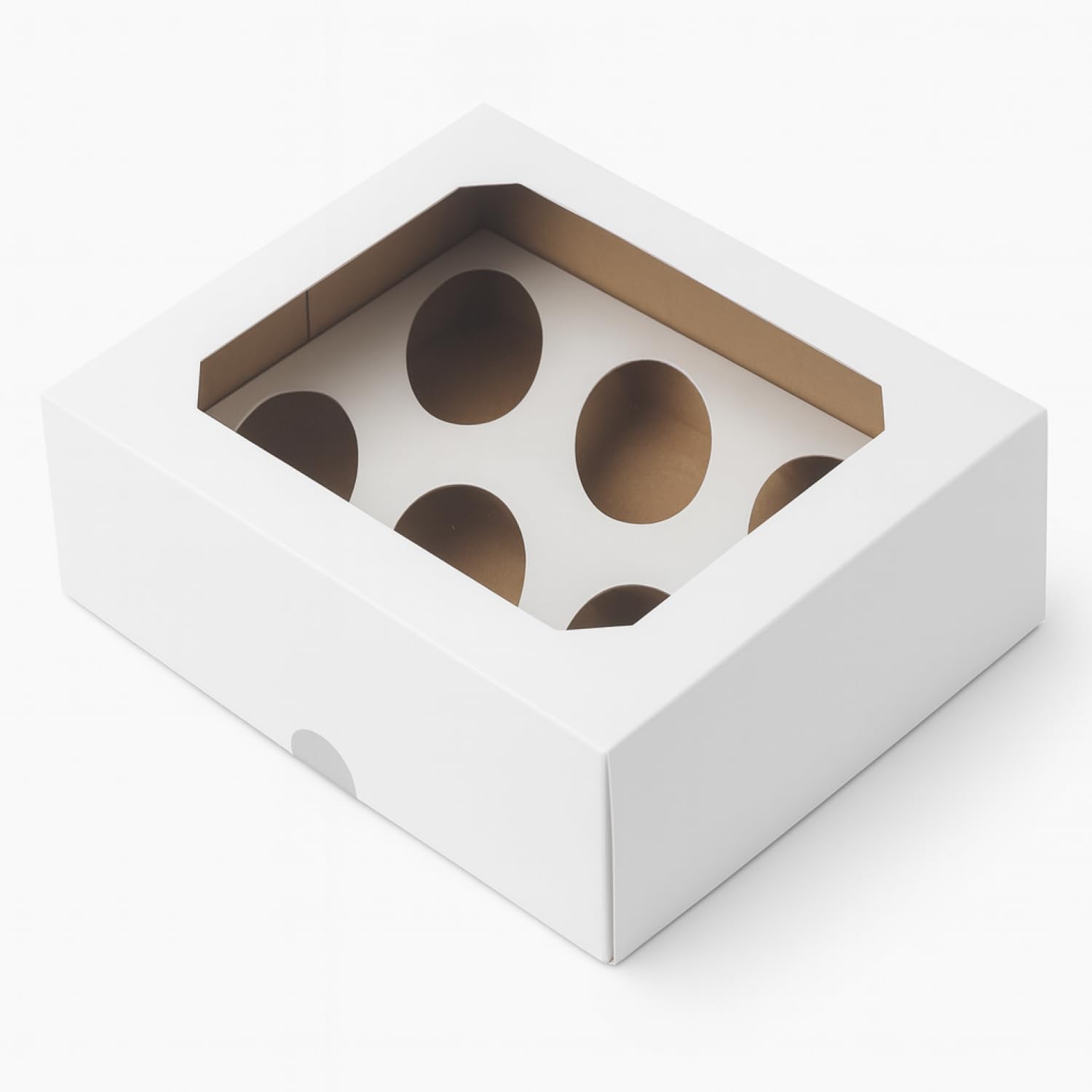 PACKARDI Pack of 5 White-Kraft Cupcake Boxes 6 Hole with Window Including Stickers – Unique Cup cake Box with Auto Popup Perfect for Party Muffins, Cupcakes, Small Cakes & Cookies