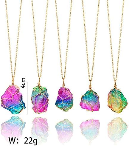 Womens Pendant Necklace, Nmch Rainbow Natural Stone Crystal Rock Necklaces Jewelry Gold Plated Necklaces For Girls (Multi-colored)