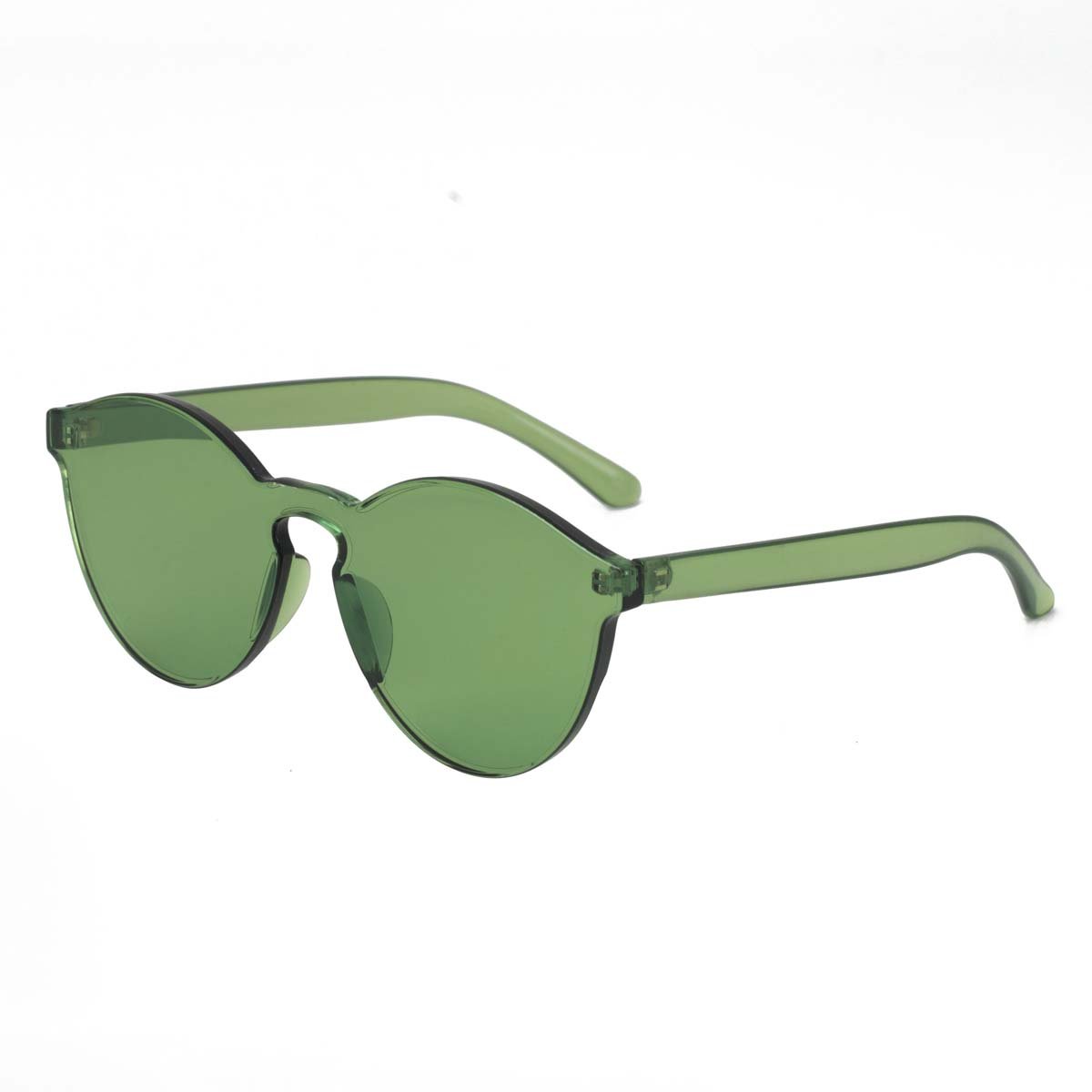 WISH CLUB Cat Eye Rimless Sunglasses for Women Oversized Lightweight Transparent Glasses Candy Color Eyewear (Green)