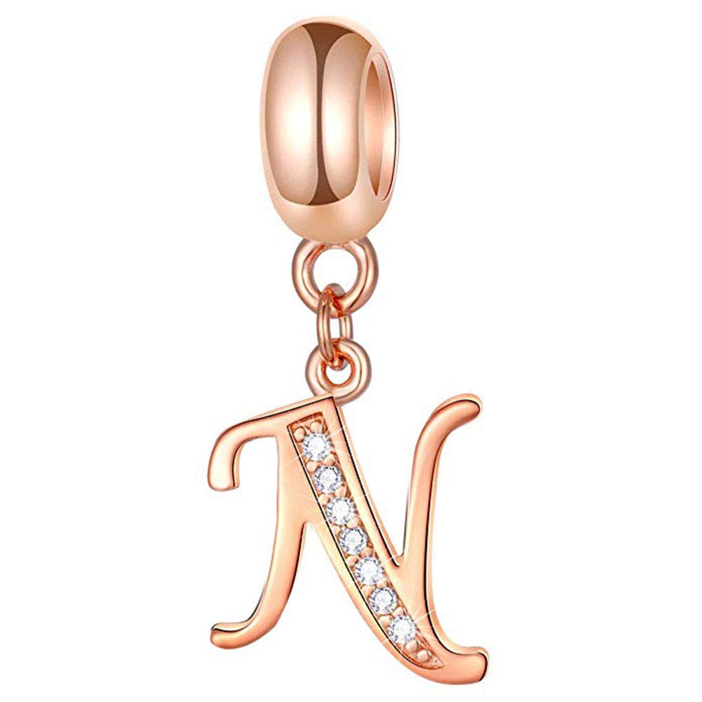 925 Sterling Silver Alphabet Charm Letter Charm Love Charm Anniversary Charm Complete A~Z Gift Options fit Pandora European Bracelets (N)