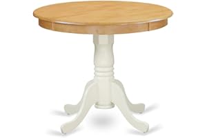 East West Furniture ANT-OLW-TP Antique Kitchen Dining Table - a Round Wooden Table Top with Pedestal Base, 36x36 Inch, Oak & Linen White