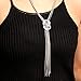 Kikole Women Rhinestone Metal Pendant Chain Statement Jewelry Long Tassel Sweater Bib Necklace Chains