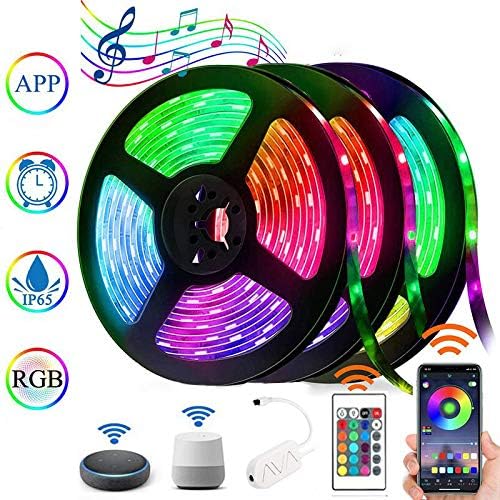 LED Strip Lights 49.2ft/15m WiFi RGB LED Light Strips Works with Alexa Google Assistant Remote APP Waterproof Dimmable Color Changing Flexible Rope Lights Sync with Music for Bedroom Home Kitchen