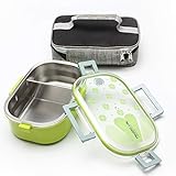 Leakproof Stainless Steel Thermal Bento Lunch Box-Divided Lunch Container & Insulated Bag:Eco Friendly Portable,Lightweight and Suitable for School, Work, Kids, Adults, Men, Women Green)