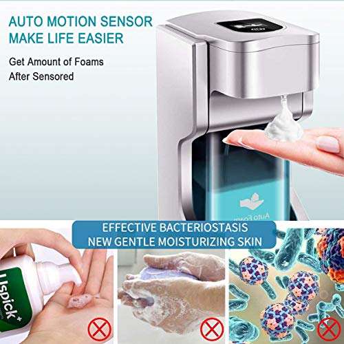 XUNPAS Automatic Soap Dispenser, Touchless Soap Dispenser with Adjustable Switches Infrared Motion Sensor Waterproof Base Suitable for Bathroom Kitchen Hotel Restaurant(Silver-4AA Battery)