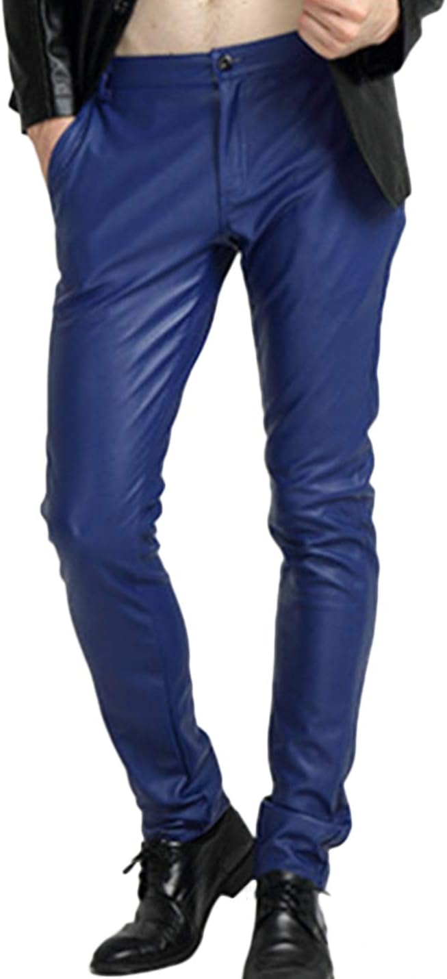 Yeokou Men's Skinny Straight Leg Tapered Pu Faux Leather Motorcycle Biker Pants at  Men’s Clothing store