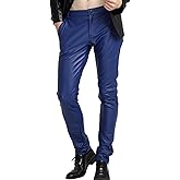 Yeokou Men's Skinny Straight Leg Tapered Pu Faux Leather Motorcycle Biker Pants
