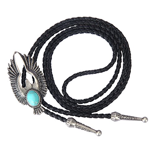 COOLLA Bolo Tie Cowboy Neckties Leather Choker Necklace Vintage Turquoise Pendant for Women,Men (Vintage Silver)