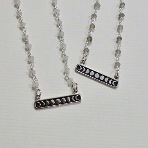 Moon Phase Sterling Silver Gemstone Rosary Chain Necklace