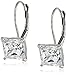 Amazon Collection 10K White Gold Princess Cut Dangle Earrings Made with Swarovski Zirconia (3 cttw)