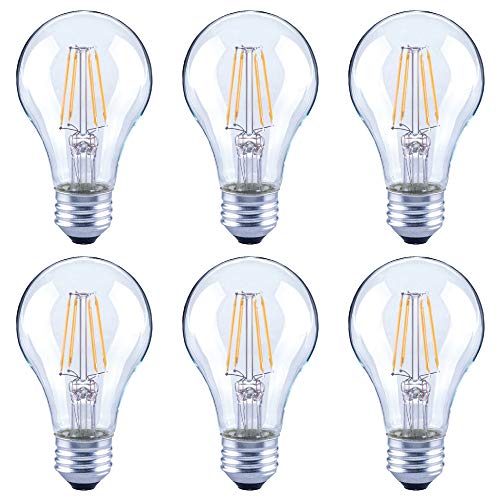 Global Value Lighting FG-03172 60-Watt Equivalent A19 Clear Glass Filament Dimmable Vintage LED Light Bulb, (6-Pack), Daylight (5000K Kelvin)