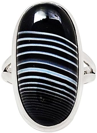Xtremegems Black Botswana Agate 925 Sterling Silver Ring Jewelry Size 7.5 14078R