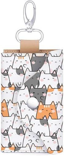 Amazon キーケース かわいい 猫颜 柄 鍵ケース キーホルダー レザー キーリング カラビナ付き 三つ折り 大容量おしゃれ 多機能 カード入れ 鍵 カード 小銭入れ 車キーケース 6連 コンパクト メンズ レディース キーケース