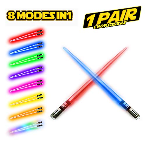LIGHTSABER CHOPSTICKS LIGHT UP STAR WARS LED Glowing Light Saber Chop Sticks REUSABLE Sushi Lightup Sabers 8 COLORS MODES 1 Pair