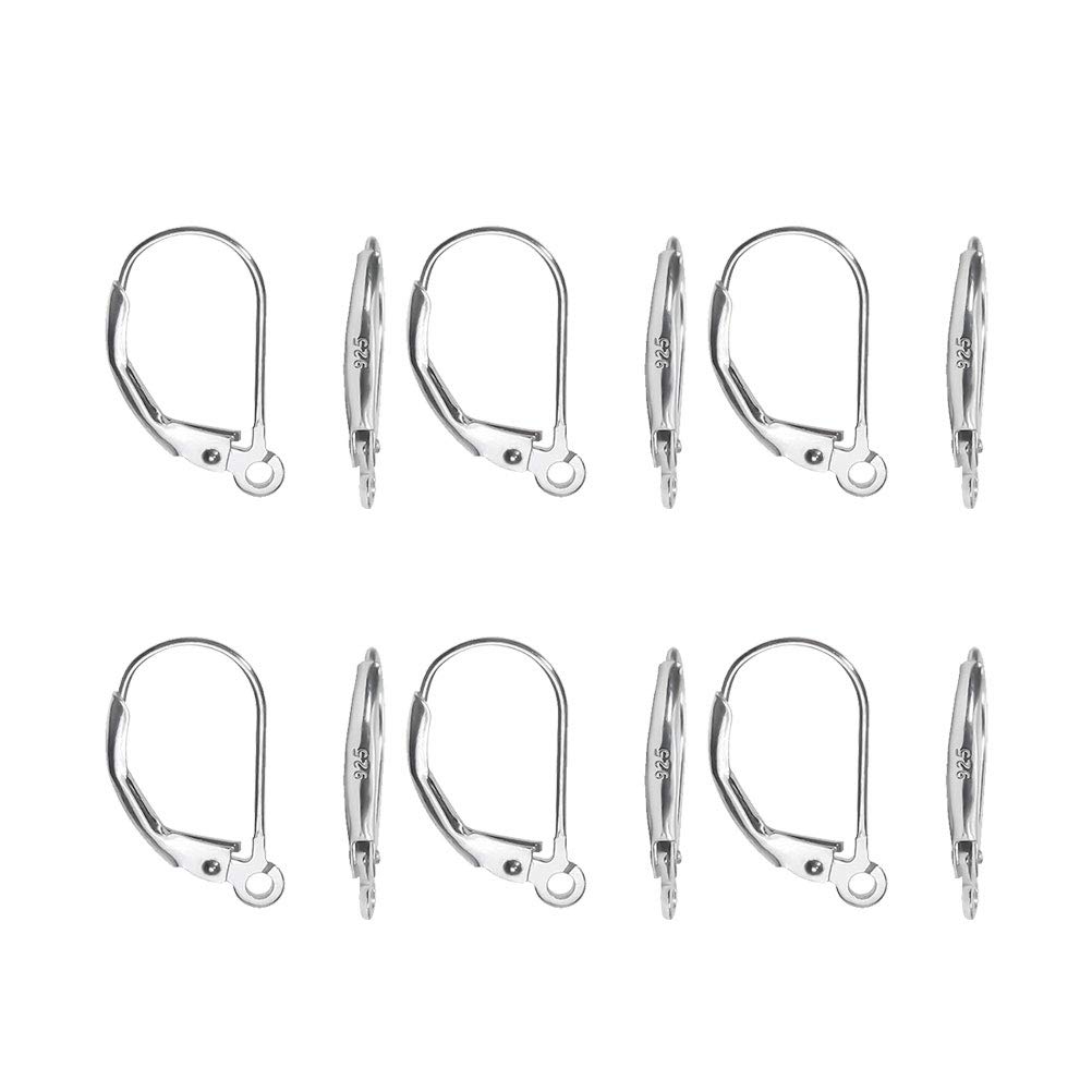 Sterling Silver Earrings 925 D Hook French Lever Back Earwires Interchangeable Dangle Ear Wire Findings for Jewelry Making- 8pcs