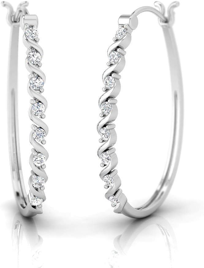 Christmas Jewelry 1/4 Ctw IGI Certified Diamond & Sterling Silver Dainty Hoop Earrings