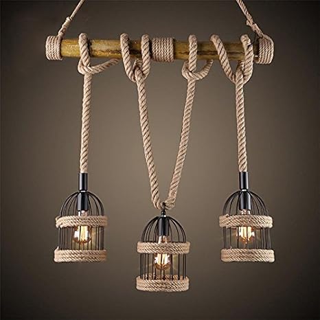 Hanfseil Pendelleuchte Retro – 4-flammig, Höhenverstellbar, E27, Industriestil, Für Wohnzimmer & Bar