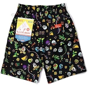 COOKMAN Chef Short Pants - Mexico : Black, Relaxed Fit Kitchen & Street Use, Adjustable Drawstring Waist :