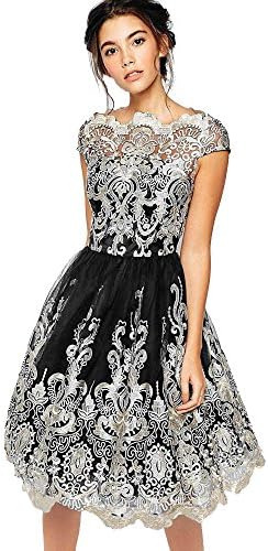 Kanpola Women Lace Embroidery Prom Formal Evening Party Bridesmaid Ball Gowns Dress with Sleeveless Deep V Neck High Waist High-Low Hip Lace Party Cocktail Midi Dress