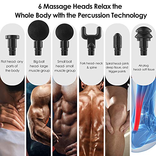 ORDORA Massage Gun with 20 Speeds, 6 Heads, Deep Tissue Percussion Massager for Athletes Muscle Relaxation Pain Relief, Massagers for Neck and Back, Quiet Cordless Electric Handheld Massager