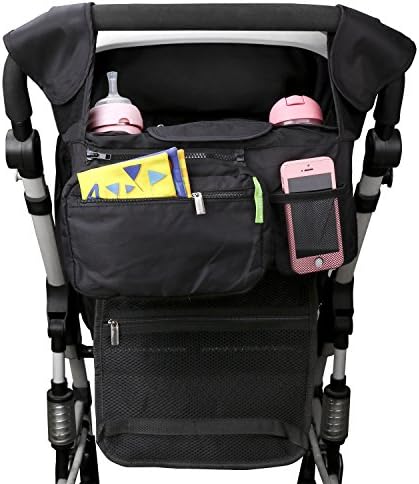 MoAnBee Infant Stroller Organizer Diaper Bag Buggy Accessories Bag with Detachable Zipper Purse, Mesh Pocket and Strong Magnetic Velcro Straps