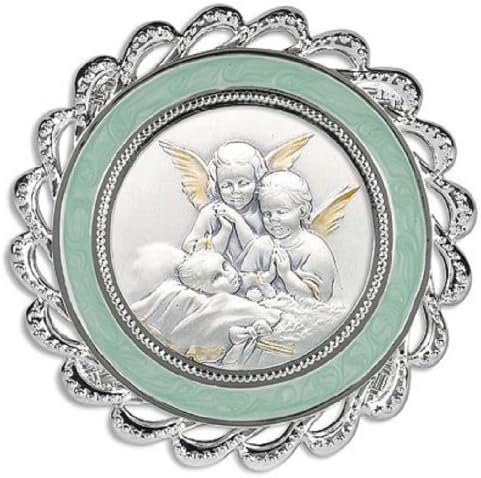 3" Diameter Guardian Angels At Bedside Crib Medal Blue Boys