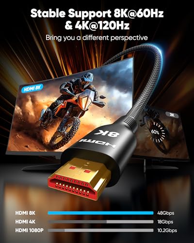 Highwings Long HDMI Cable 20 FT, 10K 8K 4K Ultra HD High Speed 2.1 HDMI Cable 48Gbps Braided Cord-4K@120Hz 8K@60Hz, DTS:X, HDCP 2.2&2.3, Dynamic HDR 10 Compatible with DVD Player/PS5/HDTV/Blu-ray