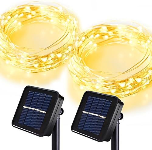 SolarStar [2 Pack 8 Mode 33ft 100 LED] Solar String Lights Outdoor Warm White, Starry String Lights Copper Wire Lights for Garden, Patio, Party, Wedding, Christmas Tree, Halloween