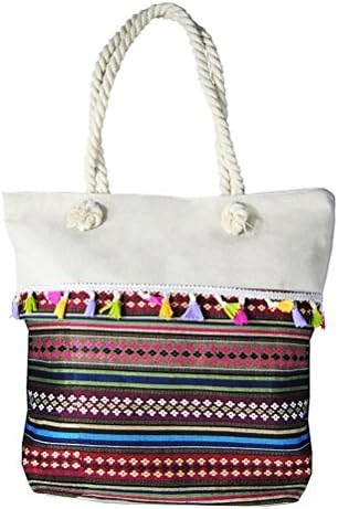Qianled Fashion Beach Bag Waterproof Canvas Tote Straw Bag,Quality fabric + Exquisite decoration+ Pure hand-woven linen rope