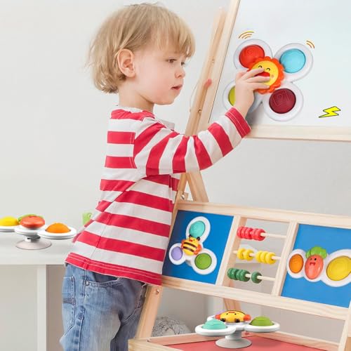 ECHOCUBE Suction Cup Spinner Toys, 3 Pieces Educational Rotating Sensory Toys, Suction Cup High Chair Toy, Suction Cup Bath Toys for Boys and Girls